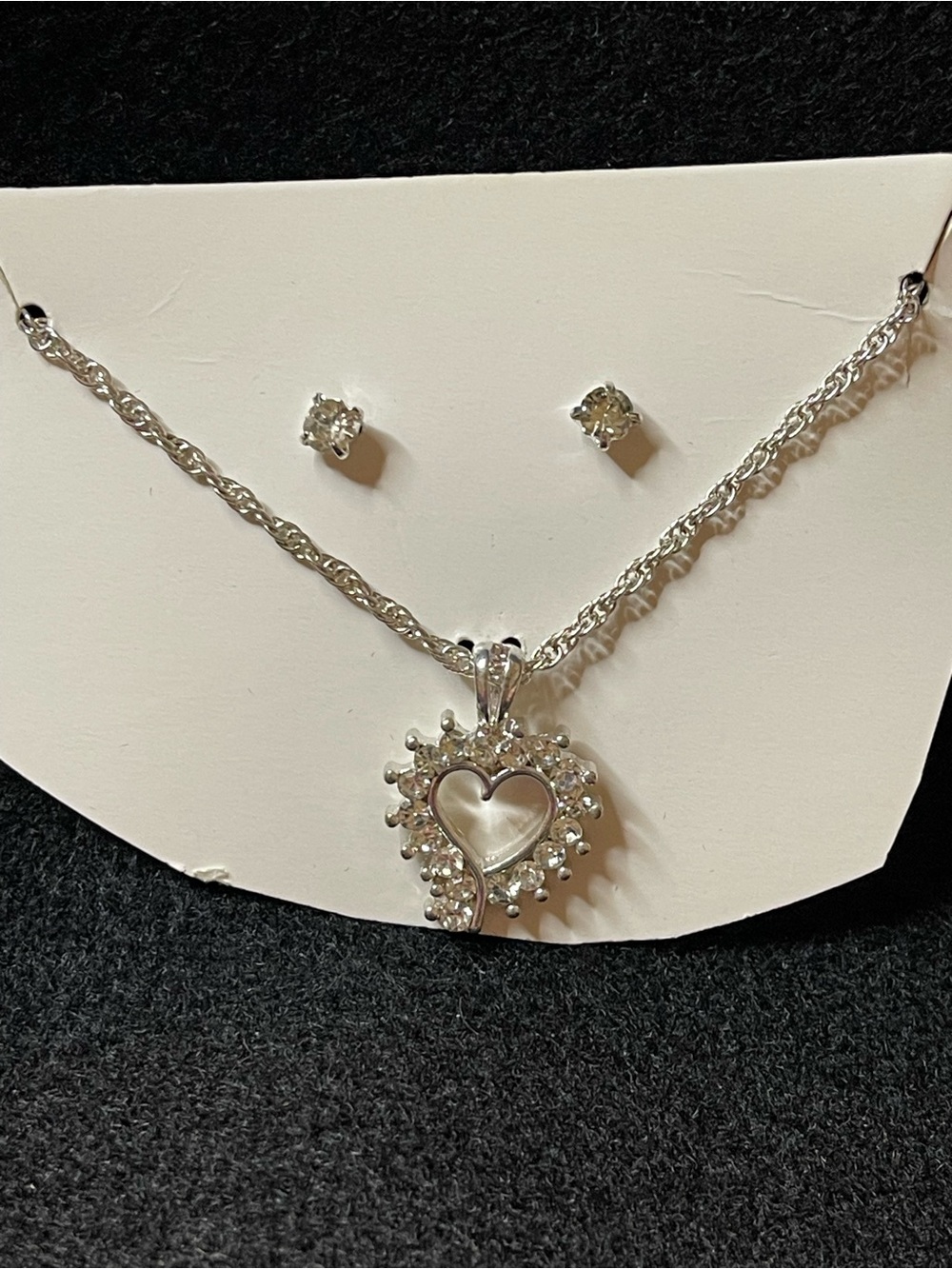 Silver tone Heart Pendant Necklace and Stud Earrings Set